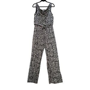 London Times Abstract Sleeveless Jumpsuit Size S Draped Wide Leg Casual Chic